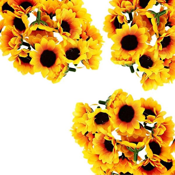 Flores decorativas 300 unidades Girassol Artificial Pequena Margarida Gérbera Cabeças de Flor para Decoração de Festa de Casamento (Café Amarelo)