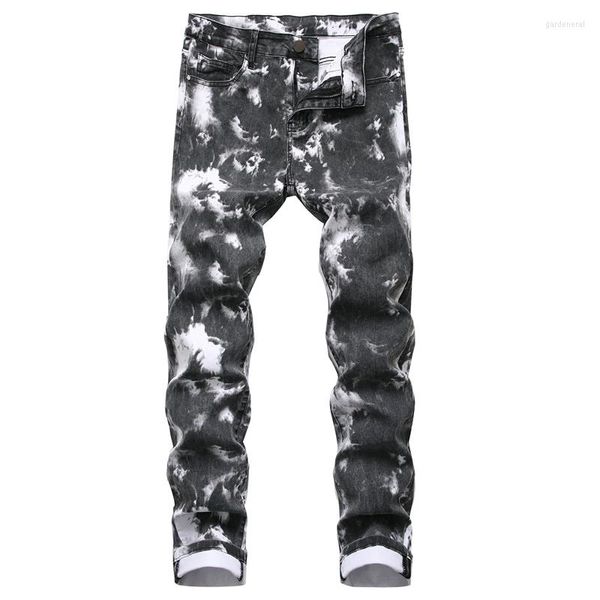 Jeans da uomo Ly Arrived Men Casual Black Pink Sky Blue Pantaloni stampati elastici per giovani alla moda taglia 28-42