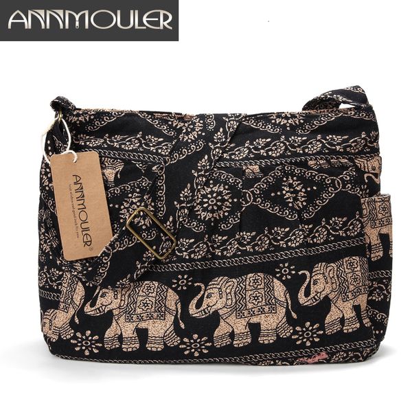 Borse da sera Annmouler Borsa a tracolla grande da donna Tessuto di cotone Crossbody Tribal Elephant Print Hobo Soft Messenger regolabile 230711