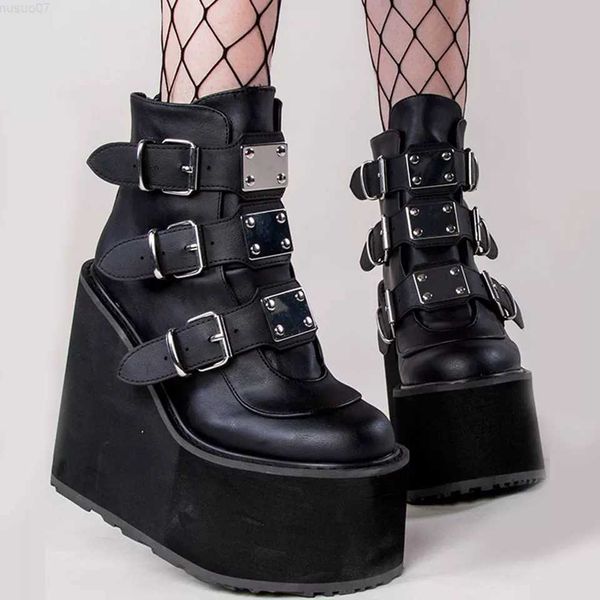 Botas Dropshipping Inverno Cosplay Feminino Botins Goth Plataforma Punk Preto Salto Alto Sapatos Femininos Plus Size 41 42 43 L230711