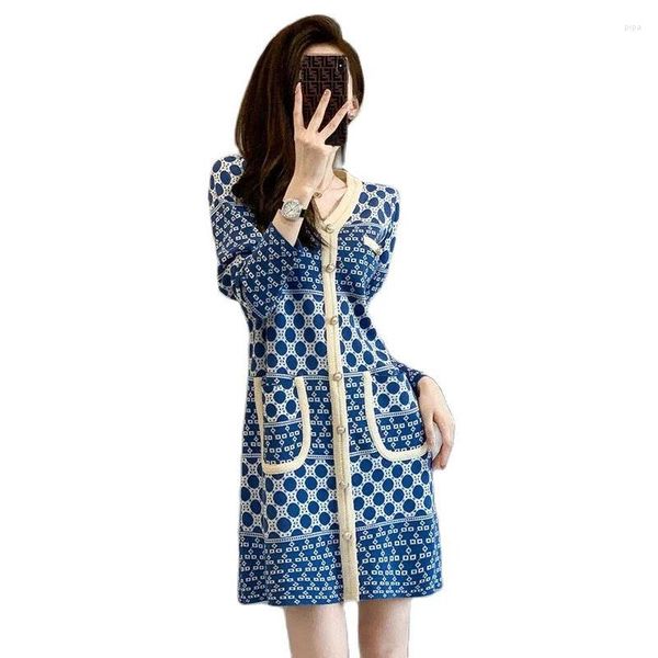 Casual Kleider Chic V-ausschnitt Gestrickte Pullover Kleid Weibliche Koreanische Version frauen 2023 Frühling Herbst Lose Vestidos