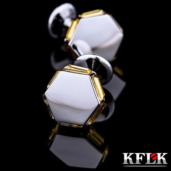 Abotoaduras KFLK joias da moda marca de camisas abotoaduras cristal amarelo botão de casamento de luxo masculino convidados de alta qualidade 230710