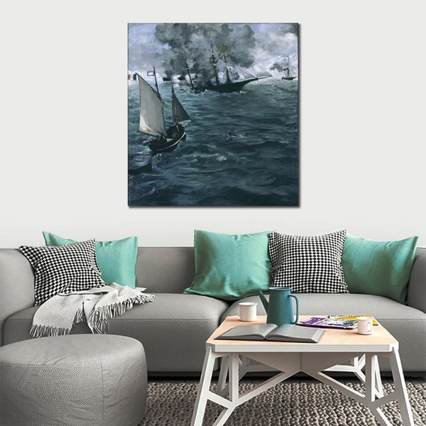 Seascape Canvas Art Batalha de Kearsage e Alabama Edouard Manet Pinturas Artesanais Romântico Moderno Quarto Decoração