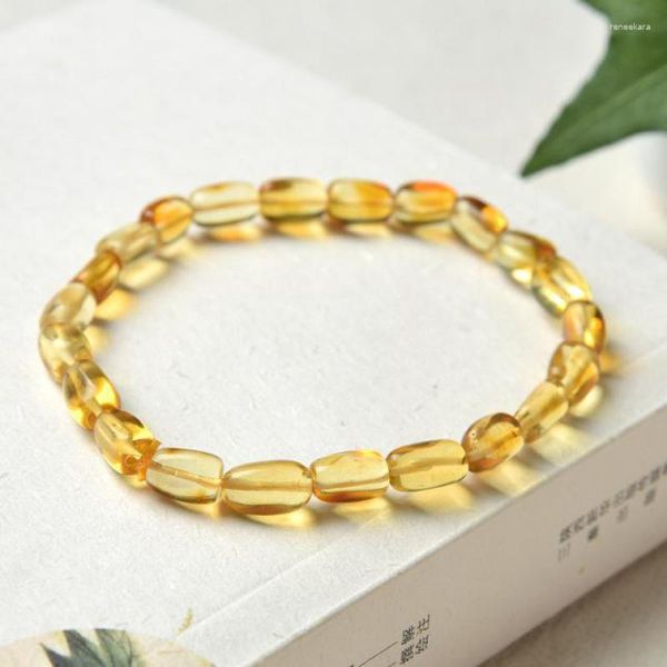 Strand Natural Amber Bracelet Men Women Healing Gemstone Fine Jewelry Genuine Báltico Golden Ambers Pulseiras Elásticas Bangles