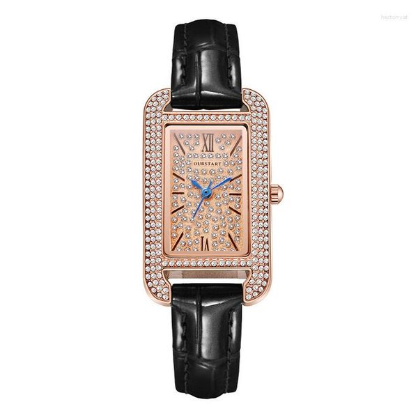 Armbanduhren Diamant Quarzuhren für Frauen Rechteck Leder Armbanduhr Uhr Casual Mädchen Montre Femme Relogio Uhr