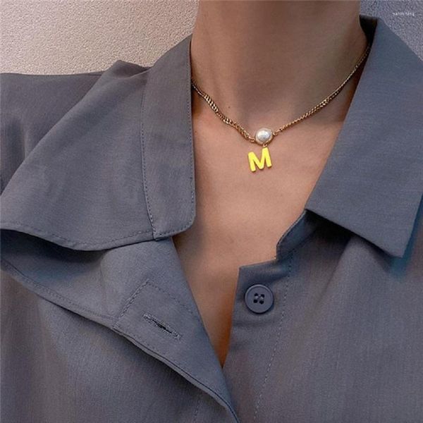 Catene 2023 Collana classica con ciondolo lettera M in acciaio inossidabile color oro Gioielli di moda coreani Accessorio non sbiadito per donna