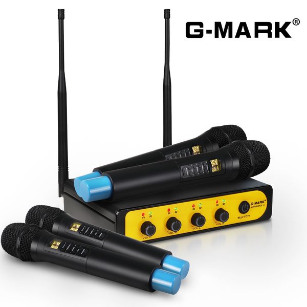 4 Каналы беспроводной микрофона системы G-Mark Karaoke 4 UHF Echo Dynamic Mic для ораторской вечеринки KTV Свадебная церковь