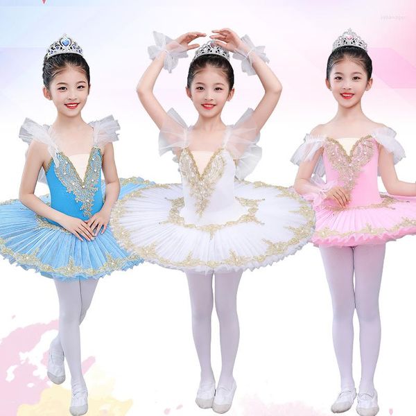 Traje de palco para dança de balé infantil fantasia de pequeno cisne tutu princesa rosa menina profissional