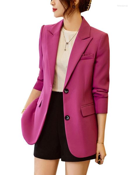 Ternos Femininos Moda Feminino Blazer Casual Feminino Rosa Verde Preto Feminino Manga Comprida Único Peito Sólido Solto Jaqueta Casaco