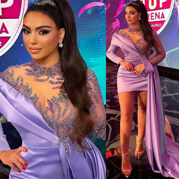 Arabic Aso Ebi Lavender Wheath Dresss Adusts Pace Short Short Evening Formale Party Secondo ricevimento di compleanno Abito da damigella d'onore abiti 322