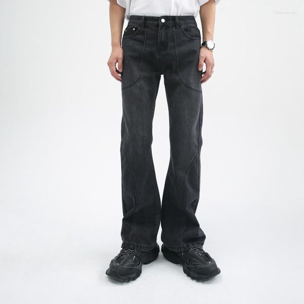 Jeans da uomo Four Seasons Uomo Coreano Cuciture a onde Casual Drappeggio Pantaloni dritti a vita media Street High Y2k