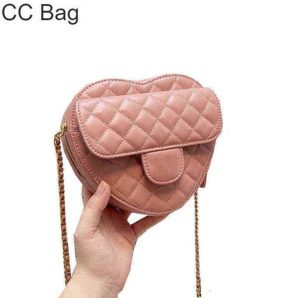 CC Bag Cosmetic Bags Cases 2022 Classic Mini Heart Style Quilted Vanity Ghw Chain Crossbody Shoulder Purse Case Outdoor Sacoche Pink White