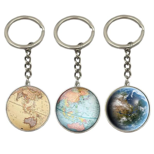 Earth Globe Art Pendant Keychains Gift World travel Adventurer Key ring World Map Globe Keychain Jewelry266w