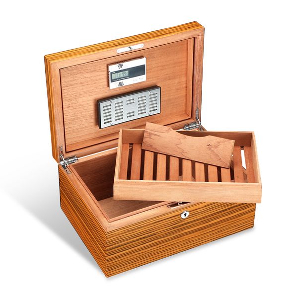 Роскошная кедровая деревянная сигара -сигара коробка с увлажнителем гигрометром, проездной сигар, подарка для хранения ящика для отца, прямая продажа, прямая продажа