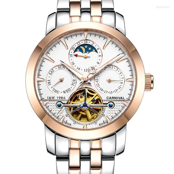 Orologi da polso Svizzera Carnevale Orologi da uomo meccanici automatici Scheletro Multi-funzione Moon Phase Orologio impermeabile