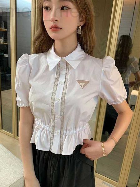 Damen Leder Faux Designer Nanyou 2023 Sommer New Triangle Iron Label Polo Neck Kurzarm Shirt Mode Hollow Out Vielseitiger Top Coat GQOE