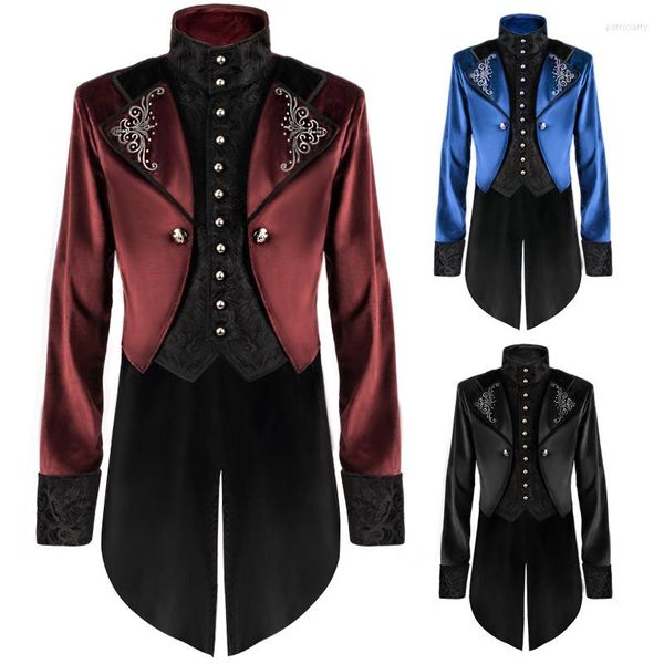 Trench da uomo Steampunk Velvet Tailcoat Giacca da ricamo medievale Giacca da smoking vittoriana vintage uniforme da festa di Halloween