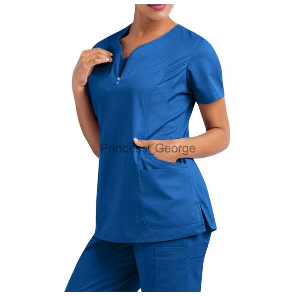 Vestuário Outros Vestuário Mulheres Manga Curta Scrub Tops Sólidos Enfermeira Uniforme VNeck Bolso Cuidados Trabalhadores Camiseta Tops Clínica Salão de Beleza Trabalhando