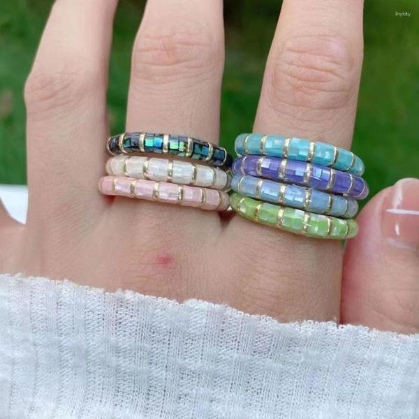 Cluster Rings 5Pcs Gold Shell Ring Colorful Mother Of Pearl Multi-color Minimalist Adjustable Gift For Her