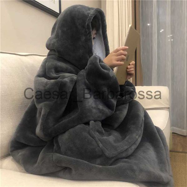 Coperte Tasca TV calda e spessa Coperta con cappuccio Coperte invernali Divano Coperte ponderate Flanella Pile di corallo Tasca gigante unisex per letti Casa di viaggio x0711