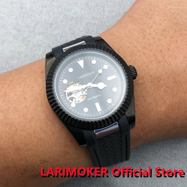 Armbanduhren LARIMOKER 36mm/39mm Explore Use 24Jewels NH38 Zifferblatt Saphirglas Schleifzahnkante Gummiarmband Mechanische Herrenuhr