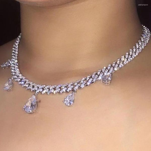 Catene Punk con strass trasparenti Collana a catena a maglie cubane grosse per donne Hip Hop Ciondolo in pietra di cristallo di rocca Curb Choker Jewelry