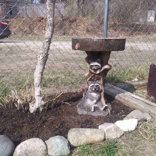 Resin Raccoon Birdbath Polyresin Antique Garden Bird Bath For Home Garden Yard Animal Sculptures Ornament Miniatures Resin G3 L230711