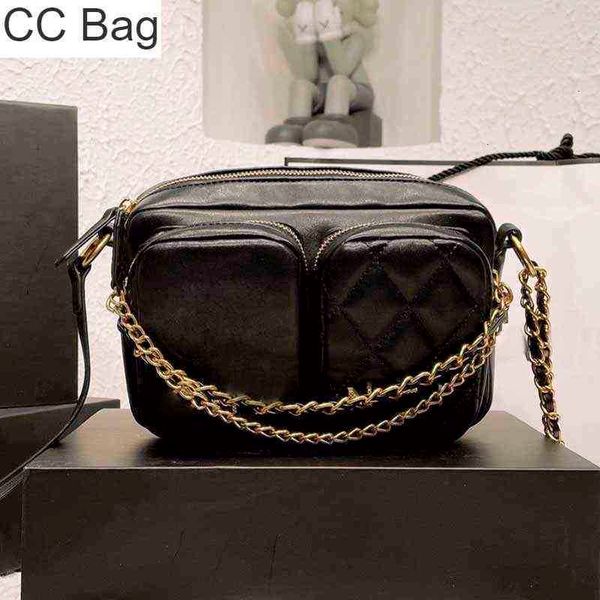 CC Bag Alışveriş S 2022 Klasik Değerli Kadınlar Tote Premium Calfskin Düz Renk Kamera Lüks Metal Altın Çift Zincir Zippe