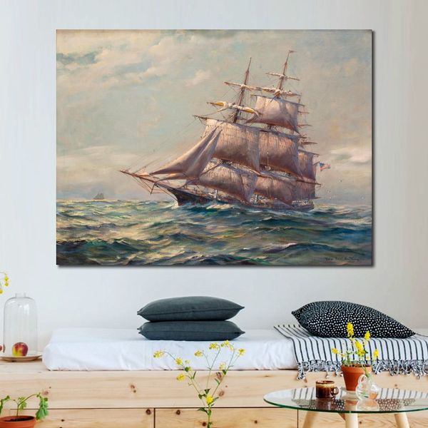 Reprodução de arte An American Clipper Under Shrotened Sail Frank Vining Smith Pintura Handmade Seascape Canvas Decoração da casa