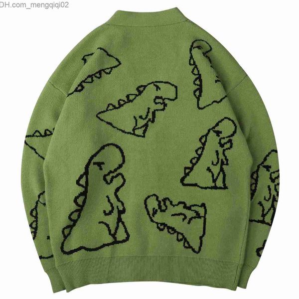 Maglioni da uomo Hip Hop Maglione lavorato a maglia da uomo Graffiti Dinosaur Pattern Harajuku Super Street Fit Maglione cardigan allentato Drn Cappotto da uomo Z230712