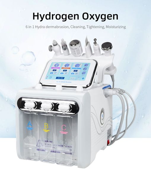 Máquina de limpeza facial a vácuo 6 em 1 Hydro Water Oxygen Jet Peel Peel Machine Ance Pore Cleaner Massage facial Pequena bolha Dispositivo de cuidados com a pele RF