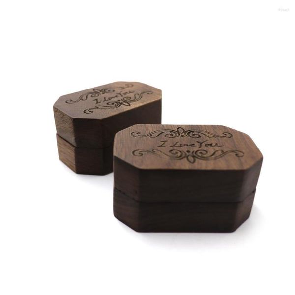 Schmuckbeutel I Love You Black Walnut Hochzeit Ohrringe Ring Box Laser Verpackung Fall Holz Lagerung Großhandel