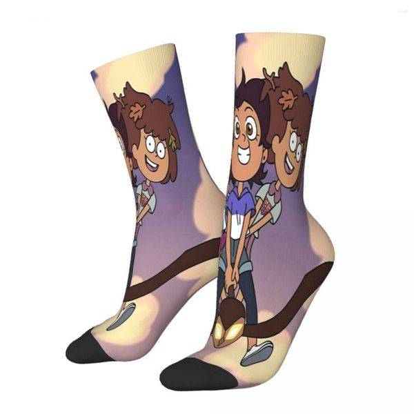 Meias masculinas Three Amphibia Anne Cartoon Masculino Masculino Feminino Meias de inverno estampadas