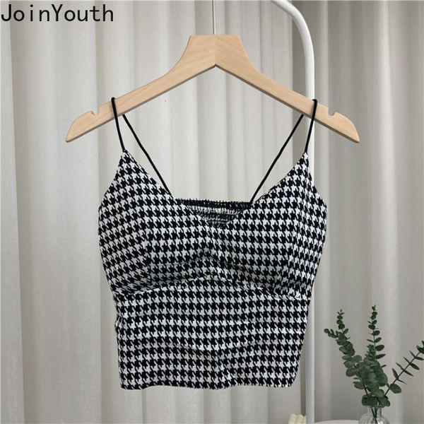 Kadın Tankları Camis Moda Ekose Y2K Mahsul Üstü Kadın Giyim Seksi Sırtsız Katlanır Tank Top Kore Askı Ayarlanmış Camis Yaz Sıcaklık Tank 7i824 230711