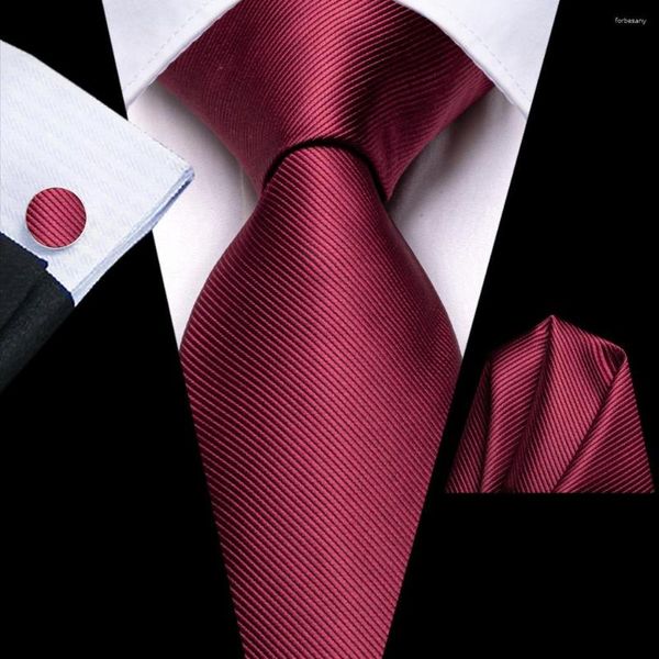 Laço Laço Hi-Tie Designer Sólido Borgonha Seda Vermelha Gravata de Casamento Para Presente Masculino Gravata Masculina Handky Abotoadura Moda Festa De Negócios Dropshiping