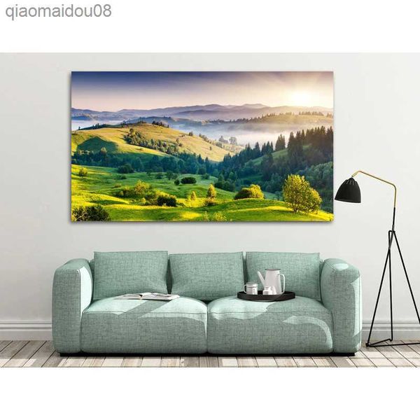 Fotografia di paesaggio Arte della parete Colline Foresta Montagne Natura Piante verdi Decorazione della casa Pittura su tela Poster e stampe L230704