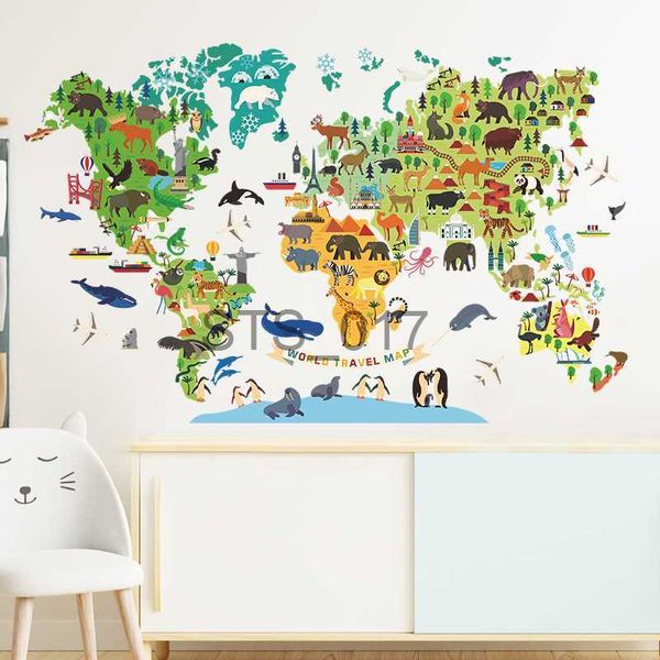 Другие декоративные наклейки животных карта мира карта настенные наклейки для мальчиков Детская спальня детская комната декор стены Съемная наклейка для детского сада комната DIY x0712