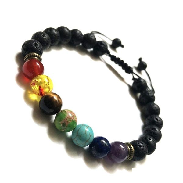 Charm Armbänder Natürlicher schwarzer Lavastein 7 Chakra-Webart Yoga-Armband Aromatherapie Ätherisches Öl Diffusor für Frauen Männer Schmuck Drop Dhyrw