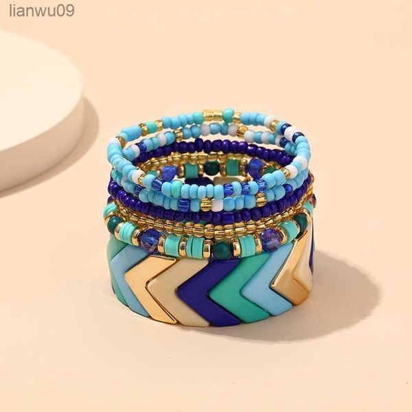 Conjunto de pulseiras boêmias de acrílico da moda para mulheres com miçangas de várias camadas, corrente, pulseiras, charme, faça você mesmo, joias fashion L230704