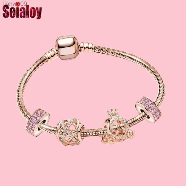 Seialoy Europe Coroa Dourada Coroa Carro Frisado Galáxia Charme Pulseiras Para Mulheres Original Menina Menino Faça Você Mesmo Festa L230704