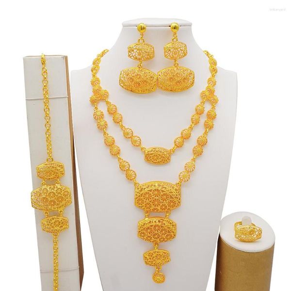 Halskette Ohrringe Set Dubai Gold Farbe Schwarze Perle äthiopische afrikanische Hochzeitsgeschenke Brautschmuck für Frauen Party