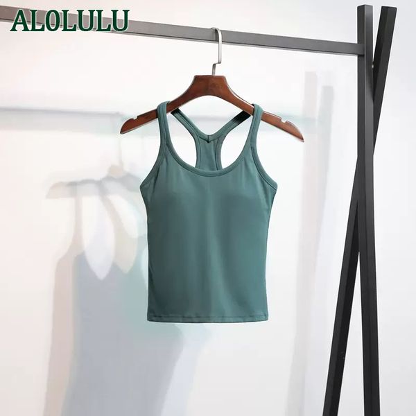 AL0LULU Gilet per abbigliamento da yoga da donna con imbottitura sul petto capispalla lungo fitness bella schiena da corsa top sportivo nudo aderente