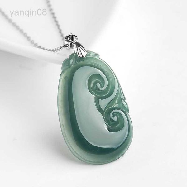 Anhänger Halsketten Burmesische Jade Ruyi Anhänger Naturschmuck Zertifikat Edelstein Talismane Mann Grün Männer 925 Silber Charm Jadeit Halskette HKD230712