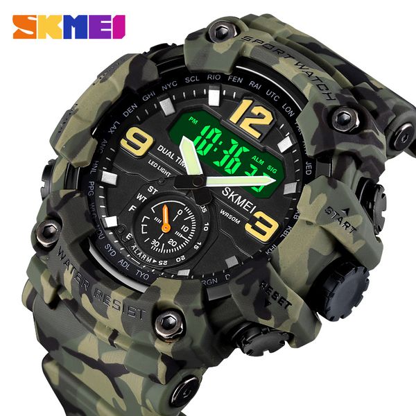 SKMEI Cronografo sportivo luminoso impermeabile Orologio da uomo Army Camouflage Forze speciali Movimento giapponese Orologio elettronico 1637