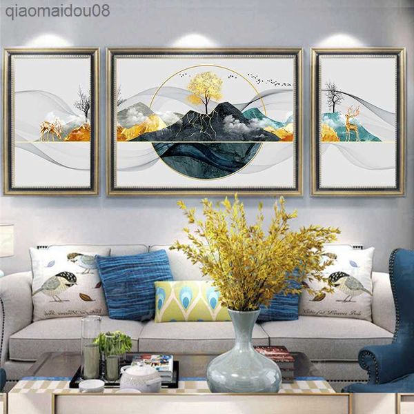 Nova ical Art Decor Imagem Pintura em Tela Paisagem Abstrata Veados Mármore Wall Art Poster e Impressão Decoração de Sala de Estar para Casa L230704