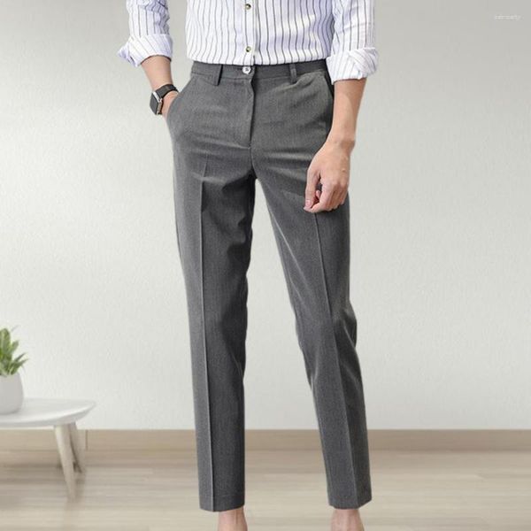 Ternos masculinos modernos calças casuais anti-rugas ajuste fino na altura do tornozelo zíper negócios resistente ao desgaste