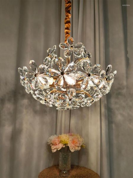 Lustres Luz francesa Sonho de luxo Flores de cristal Lustre de cobre puro Decoração para casa quarto de jantar sala de estar Vestiário Lâmpada pendurada