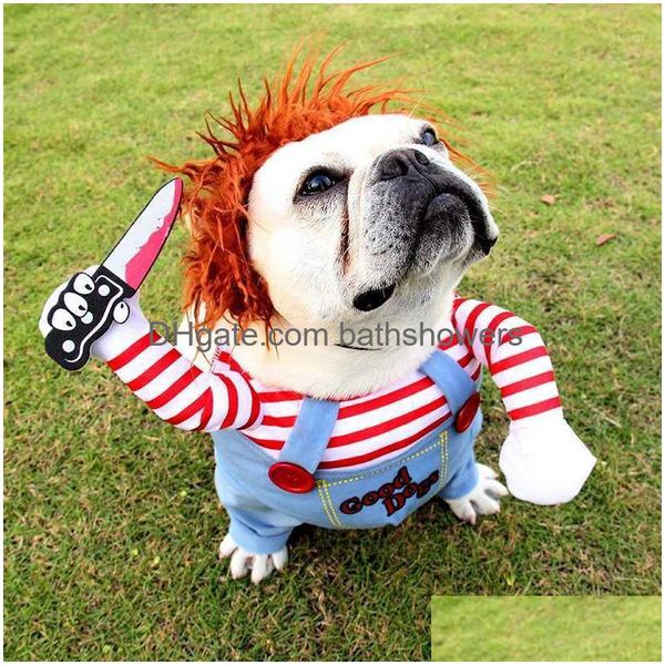 Vestuário para cães Roupas para animais de estimação Transformação Traje de Halloween Peruca Macacão Médio Grande Macacão Engraçado Cosplay Roupas 1 Drop Delivery Ho Dh5Wd