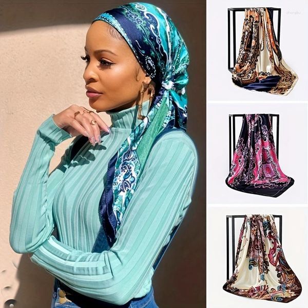 Cachecóis 90 90cm Hijab Seda Cachecol Grande Moda Feminina Cinto Padrão Cetim Quadrado Senhora Design Lenço Bandana Foulard