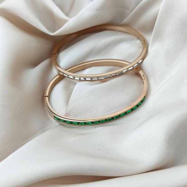 Braccialetto di lusso con bracciale in zircone geometrico Braccialetti da donna Bracciale in cristallo bianco verde Elegante gioielli da cerimonia nuziale